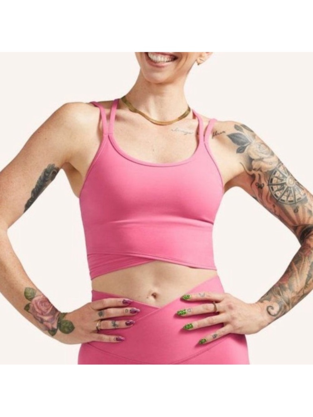 Peloton Pink Cadent Strappy Longline Cross Front Sports Bra